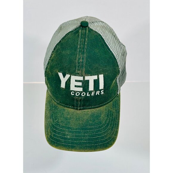 Yeti Coolers Green Mesh Trucker Hat Adjustable Snapback Distressed Unisex Cap - Picture 2 of 11